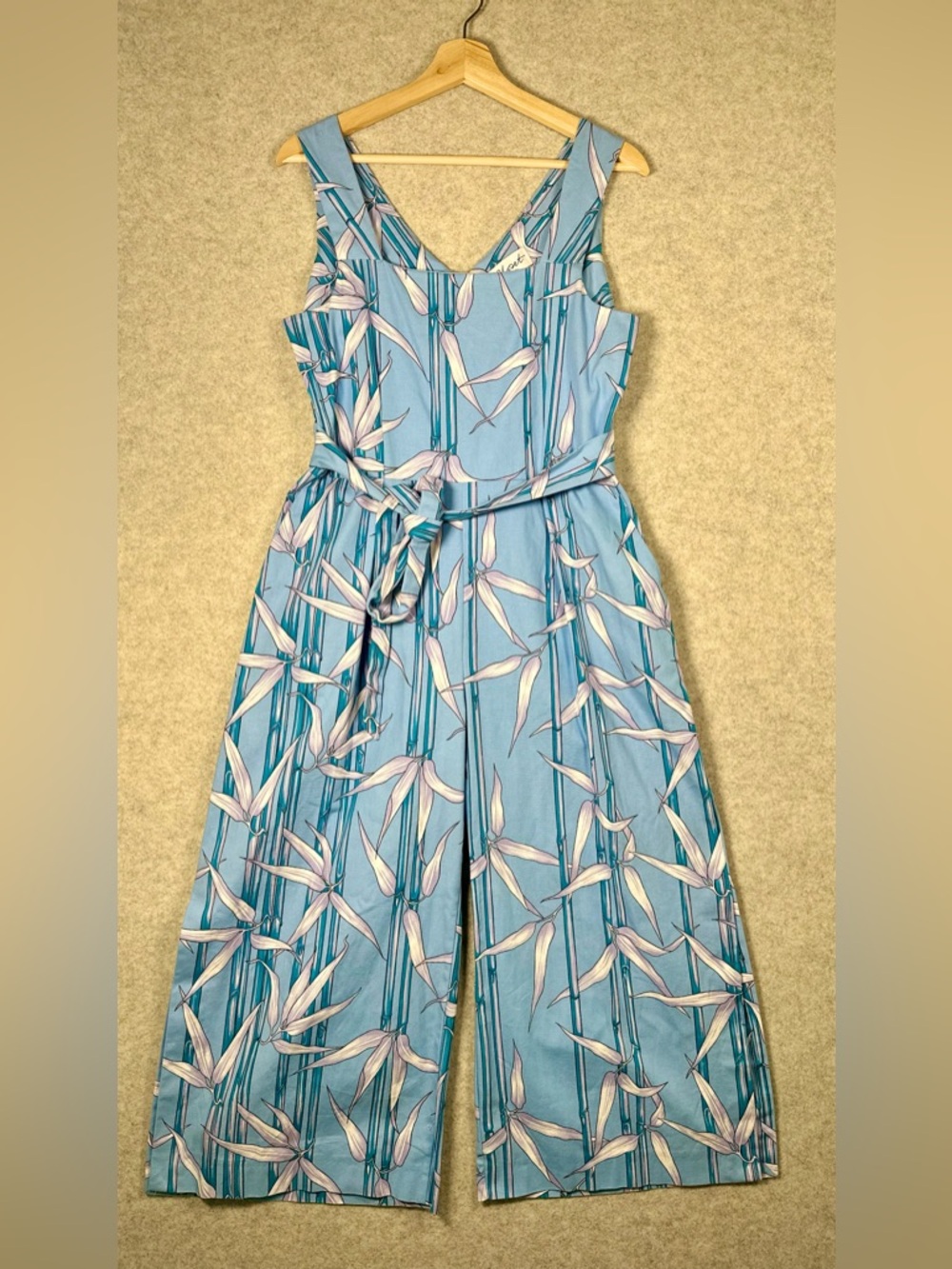 Closet London Cotton Blue Floral-Print Sleeveless Belted Jumpsuit US 10 UK 14